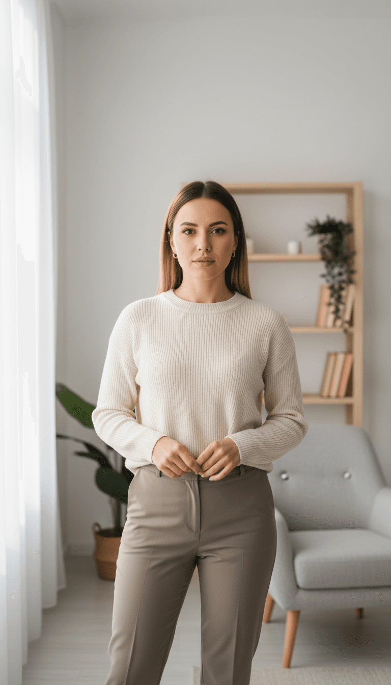 Confident woman standing in natural light with determined expression conveying strength and readiness to seek help